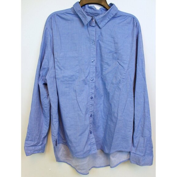 2 New York & Company Button Down Shirts sz XXL Blue Black Simple V-Neck - Picture 2 of 14